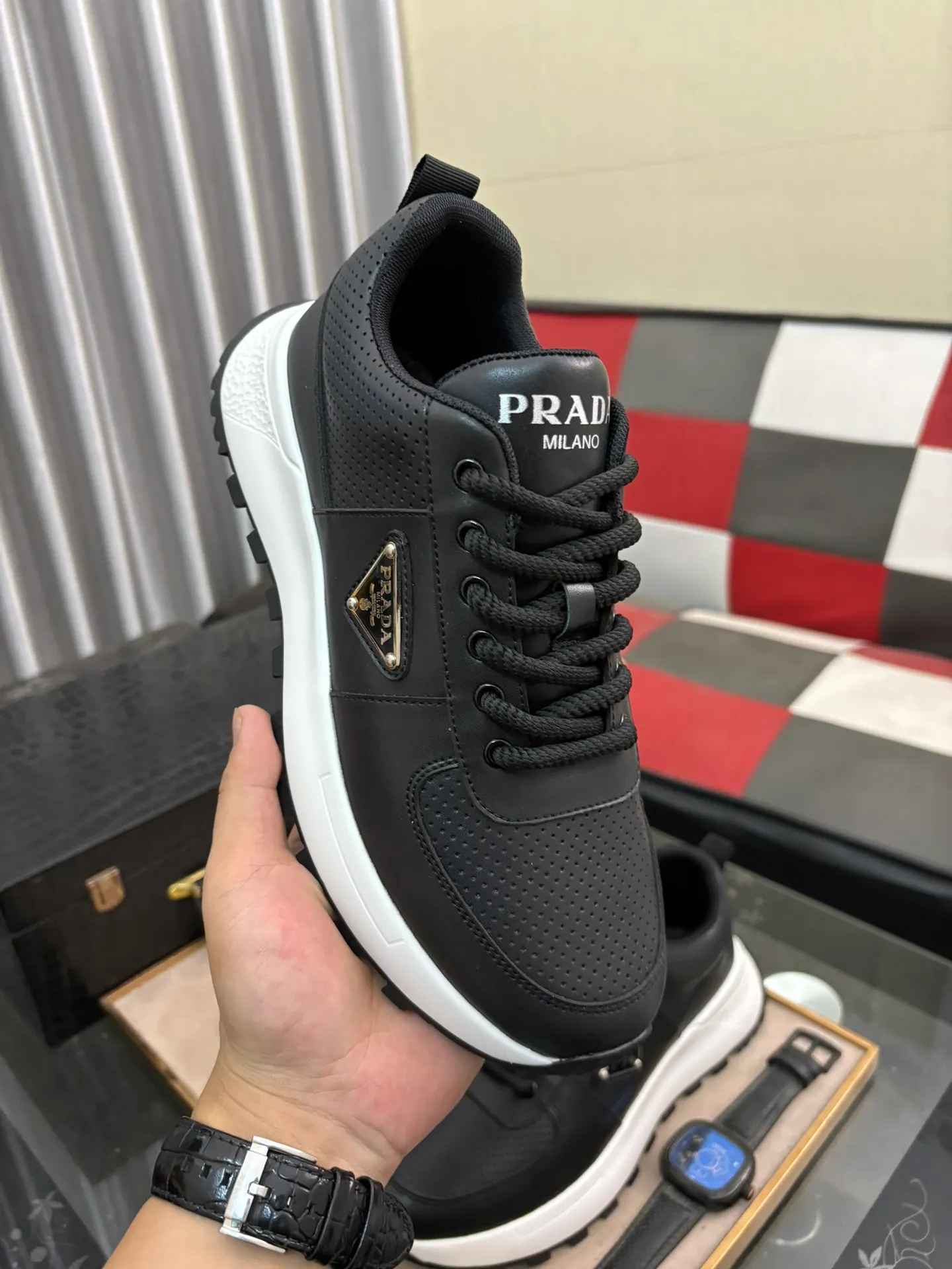 Men's shoes 💰440⌚️⌚️【PRADA】Prada Hong Kong counter casual shoes, counter quality, high-quality workmanship, uppers made of imported breathable fly mesh fabric, comfortable and breathable lining, original air cushion elastic outsole, casual fashion, high-end quality, size: 38-442️⃣Colors available